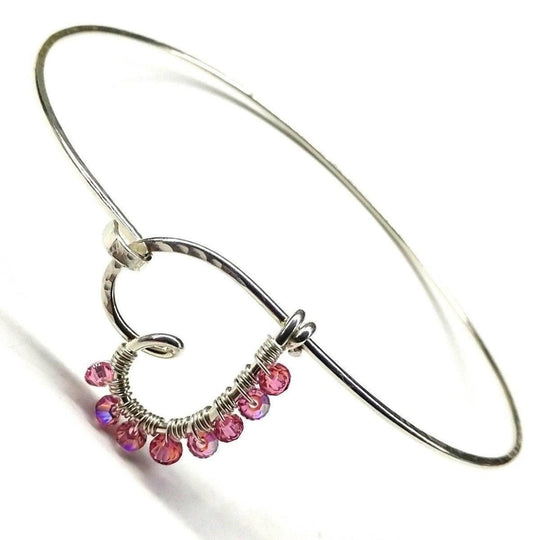 Pink Crystal Wire Wrapped Heart Bangle - SIR SAVE ALOT