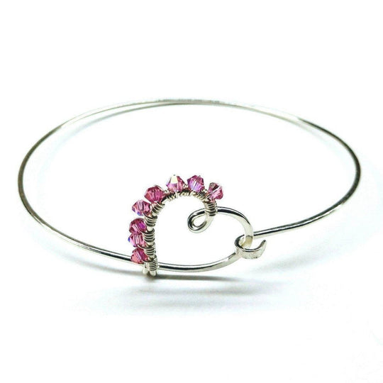 Pink Crystal Wire Wrapped Heart Bangle - SIR SAVE ALOT