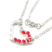 Silver Red Crystal Hammered Heart Necklace - SIR SAVE ALOT