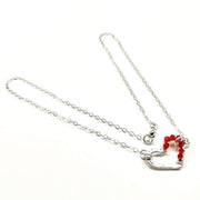 Silver Red Crystal Hammered Heart Necklace - SIR SAVE ALOT