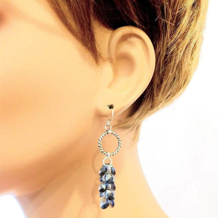 Sterling Silver Denim Blue Crystal Cluster Earrings - SIR SAVE ALOT