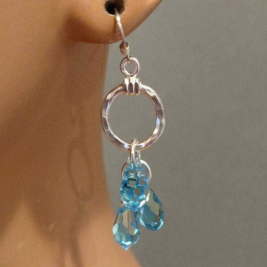 Sterling Silver Aqua Crystal Cascading Drop Earrings - SIR SAVE ALOT