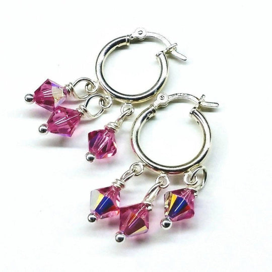 Sterling Silver Hoop Pink Crystal Dangle Earrings - SIR SAVE ALOT