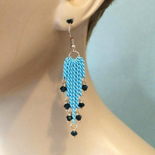 Turquoise Tassel Chain Black Crystal Earrings - SIR SAVE ALOT