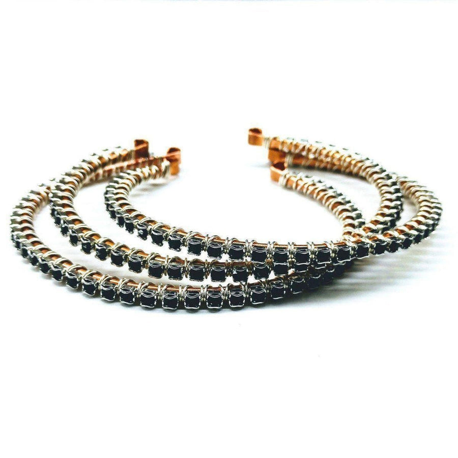 Wire Wrapped Copper Silver Black Crystal Rhinestone Bangle - SIR SAVE ALOT