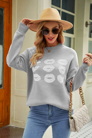 Lip Graphic Slit Dropped Shoulder Sweater - SIR SAVE ALOT