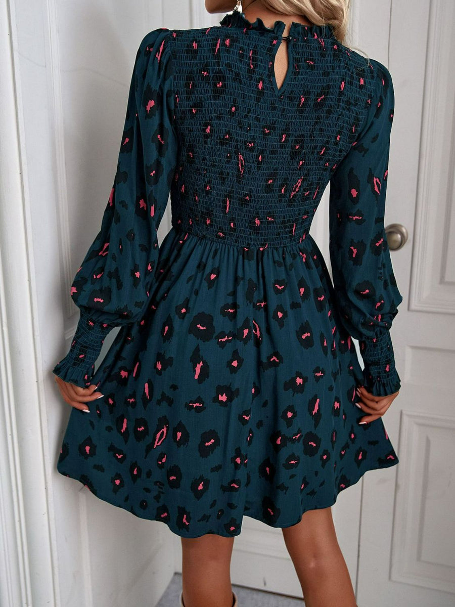 Printed Puff Sleeve Smocked Dress - SIR SAVE ALOT