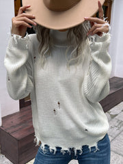 Distressed High Neck Cold-Shoulder Sweater - SIR SAVE ALOT