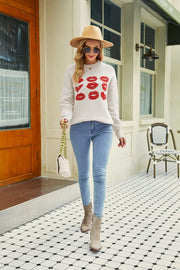 Lip Graphic Slit Dropped Shoulder Sweater - SIR SAVE ALOT