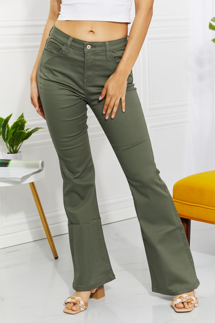 Zenana Clementine Full Size High-Rise Bootcut Jeans Olive