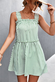 Striped Frill Trim Square Neck Dress