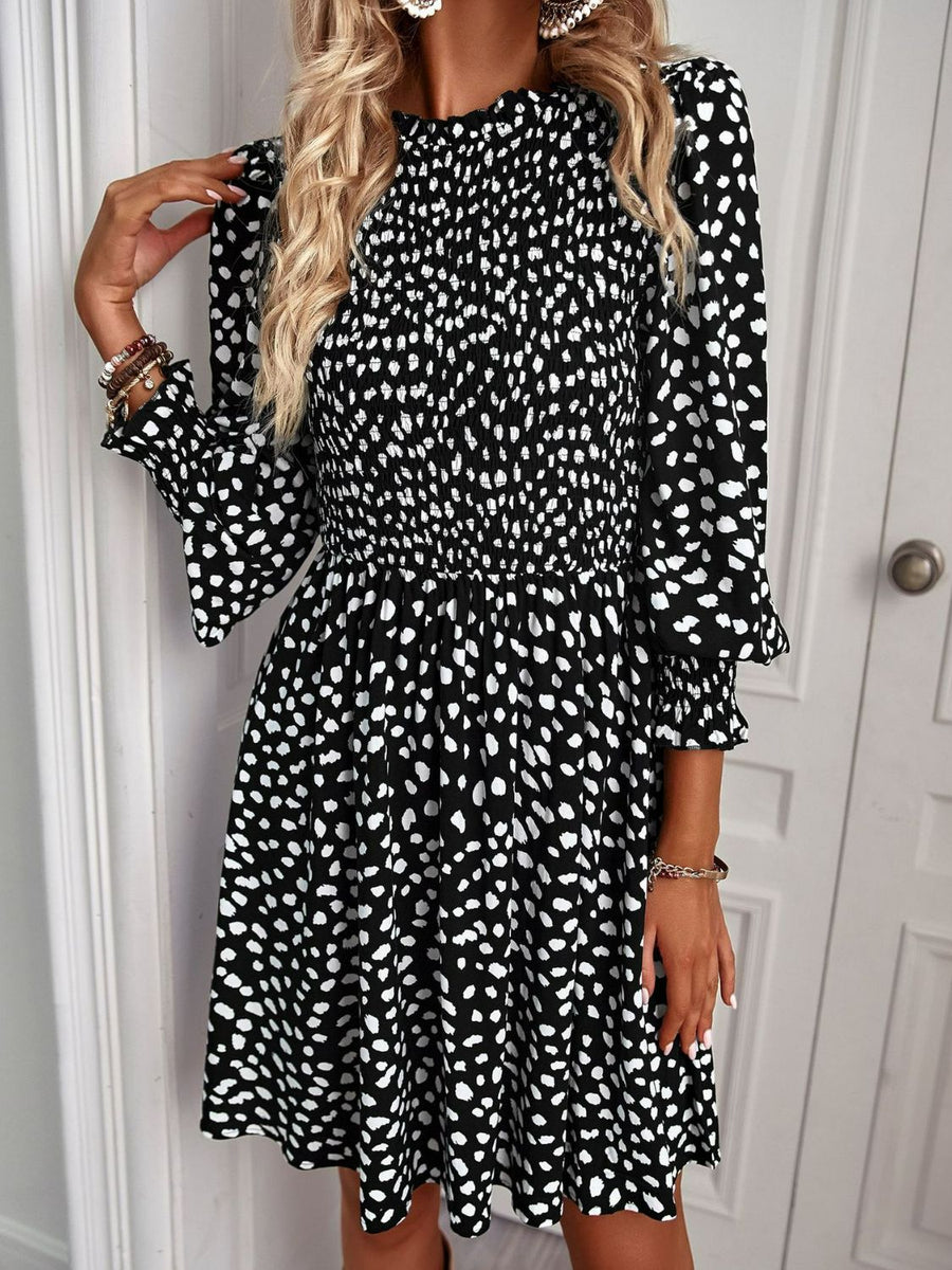 Printed Puff Sleeve Smocked Dress - SIR SAVE ALOT