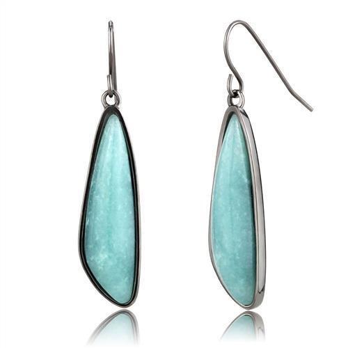 Light Black Stainless Steel Earrings Semi-Precious Amazon Stone Emerald - SIR SAVE ALOT